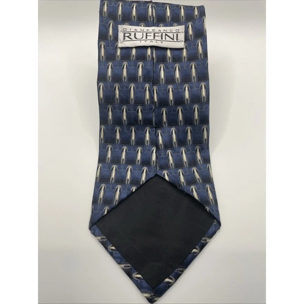 GIANFRANCO RUFFINI ITALY Men's Designer 100% Fine Silk Woven Neck Tie Blue/Ivory
